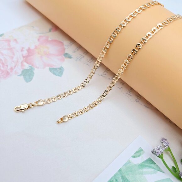 Shiny Rose Gold Chain Necklace with Polished Flat Heart Links, XPNL0062 - Picture 8 of 12